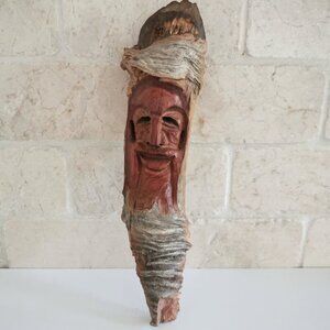Handcarved Wood Tree Spirit Old Man Wizard Wooden Signed Carving Statue 10"